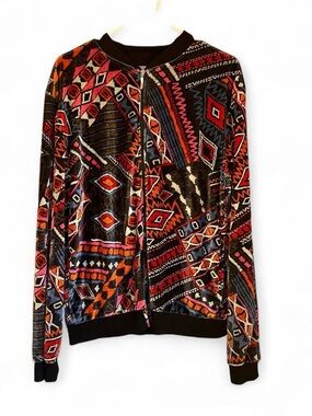 Boohoo Mens Multicolor Geometric Print Bomber Jacket